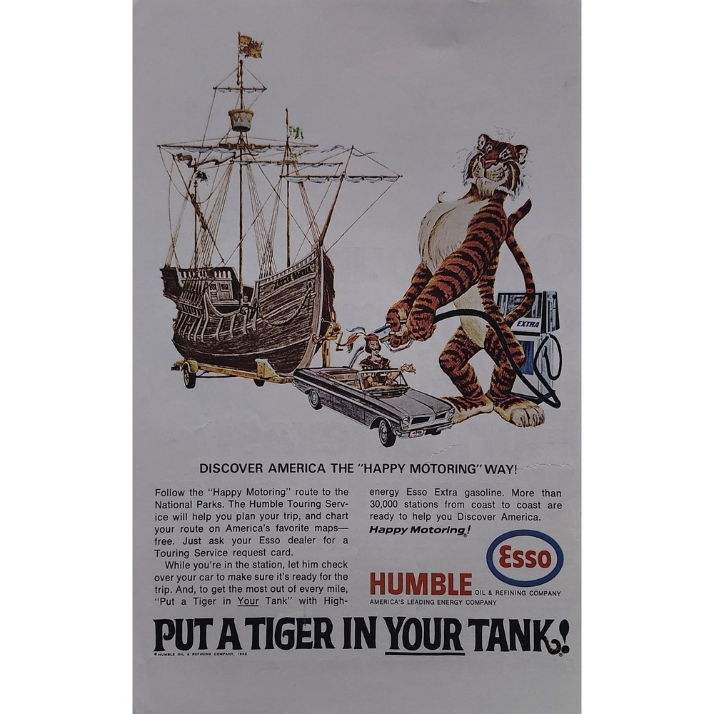 Vintage 1966 Esso Put a Tiger in Your Tank Magazine Ad Happy Motoring Humble Oil